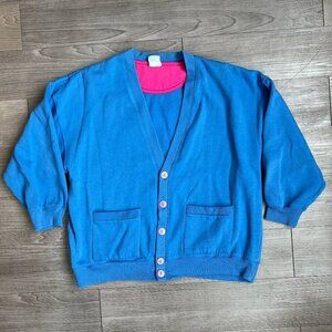 Vintage 90s Mervyn’s Cheetah Periwinkle Blue Oversized Boxy Cardigan Size L